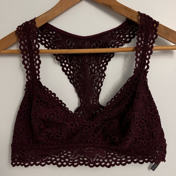 Aerie Burgundy Lace Racerback Bralette, Size Large - Picture 2 of 8